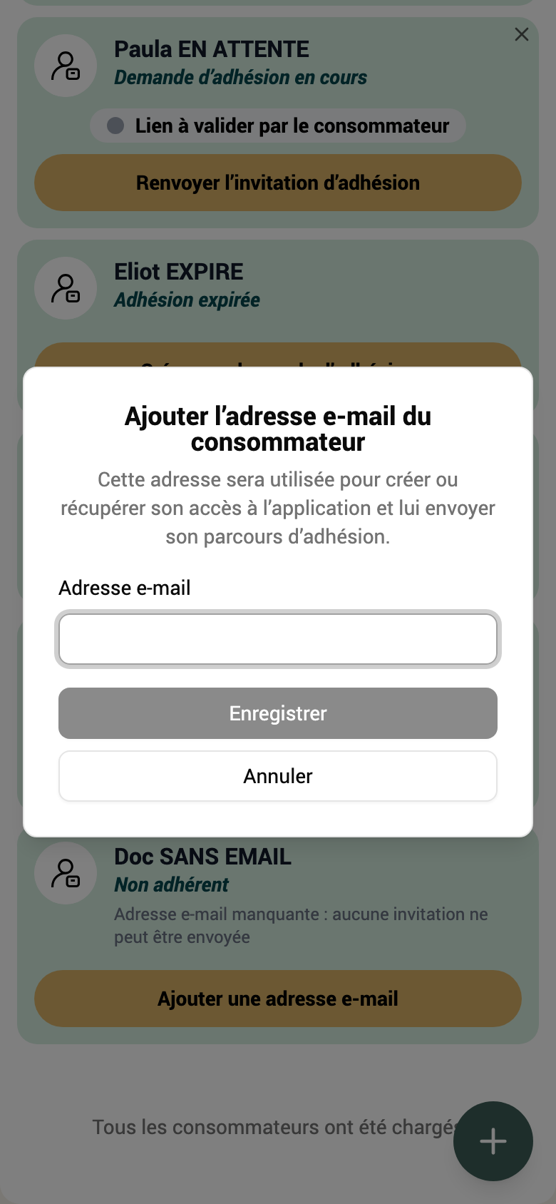 Ajouter l'adresse e-mail du consommateur
