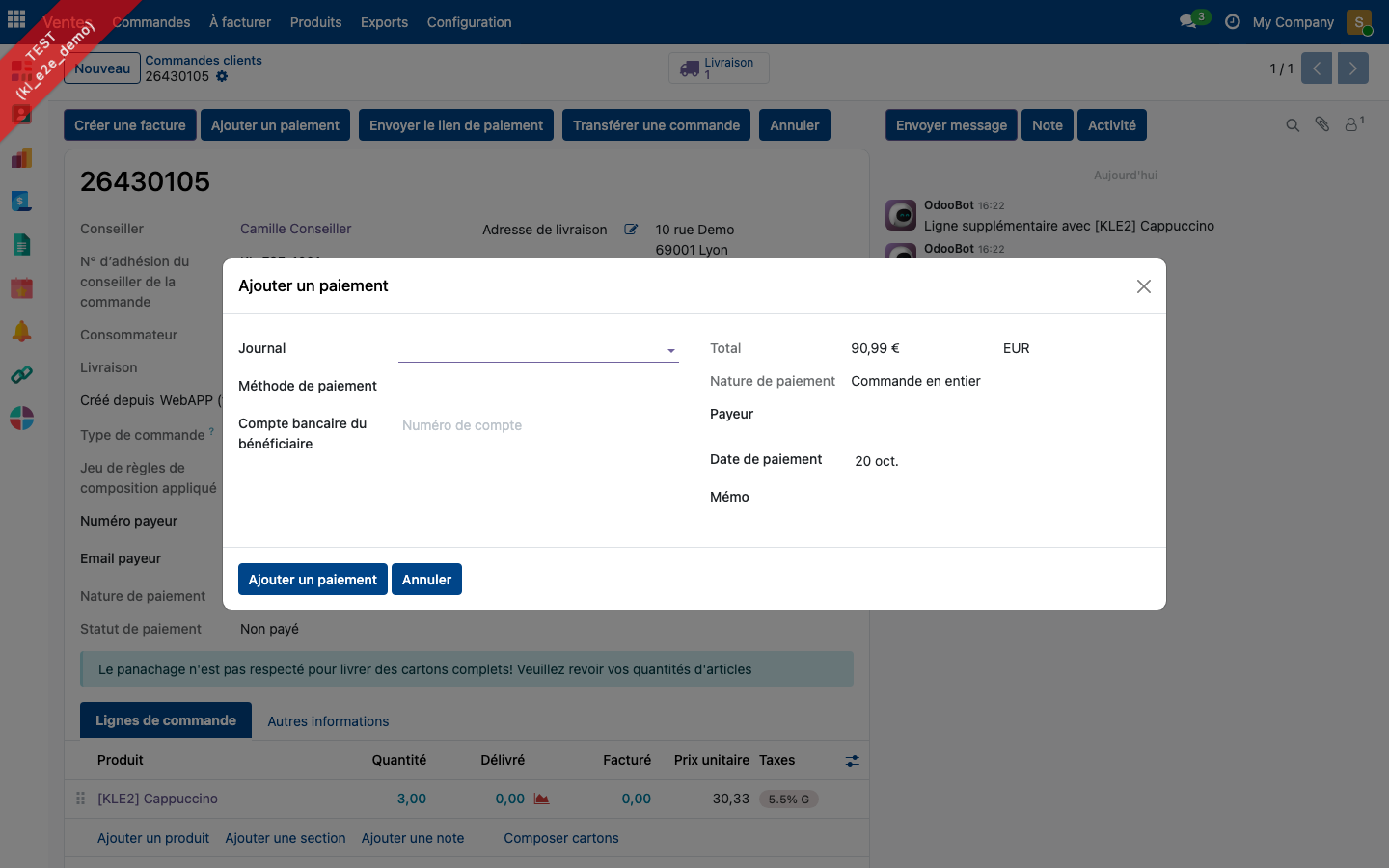Fenêtre Ajouter un paiement