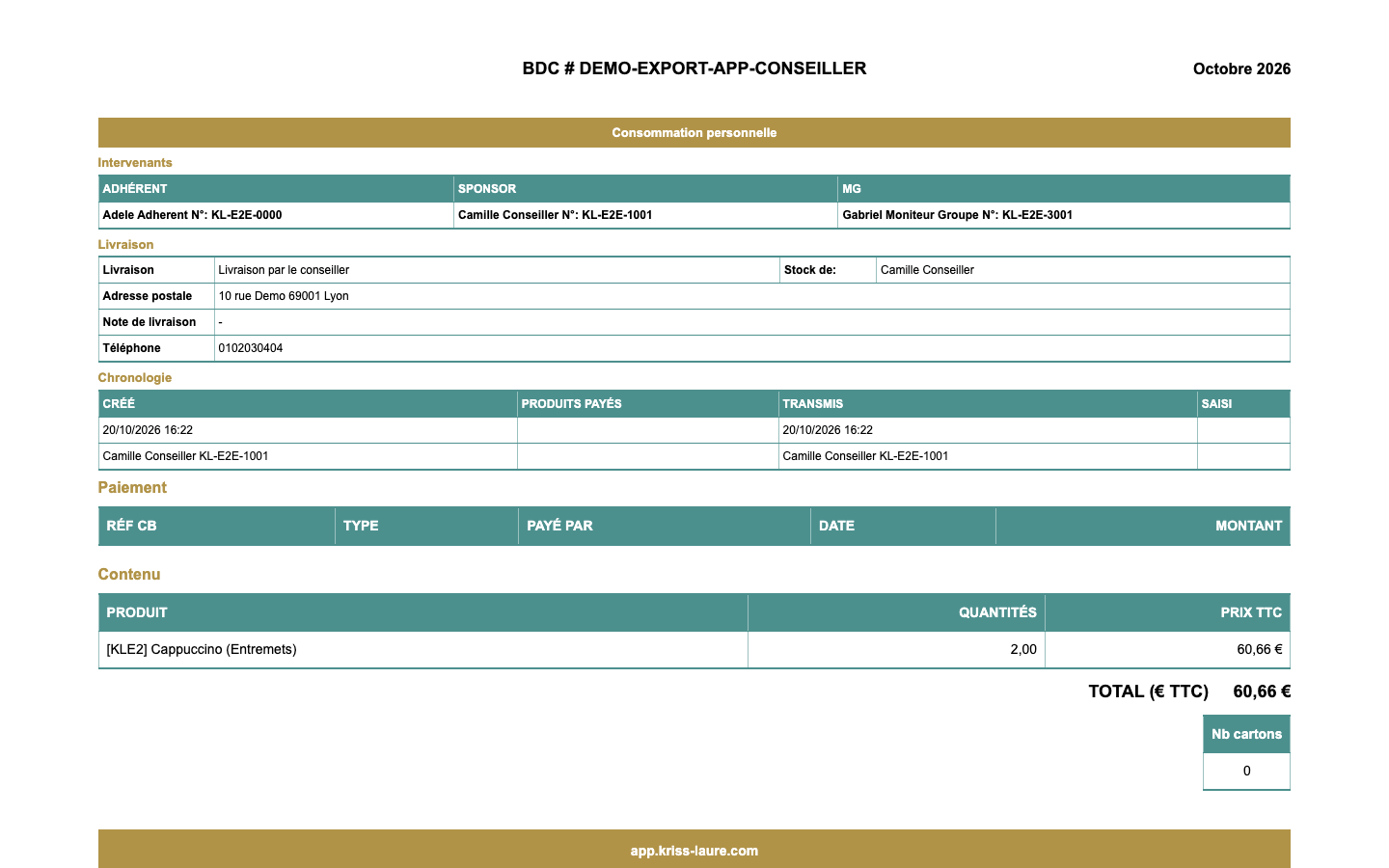 Bon de commande d'une commande transmise en octobre