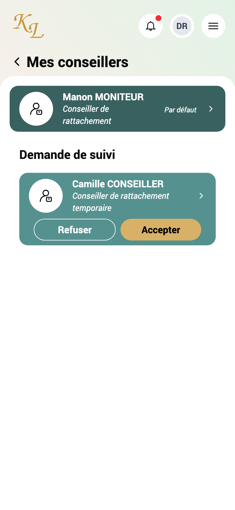 Mes conseillers, avec une demande de suivi