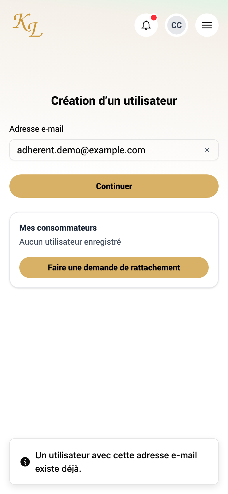 Adresse déjà utilisée