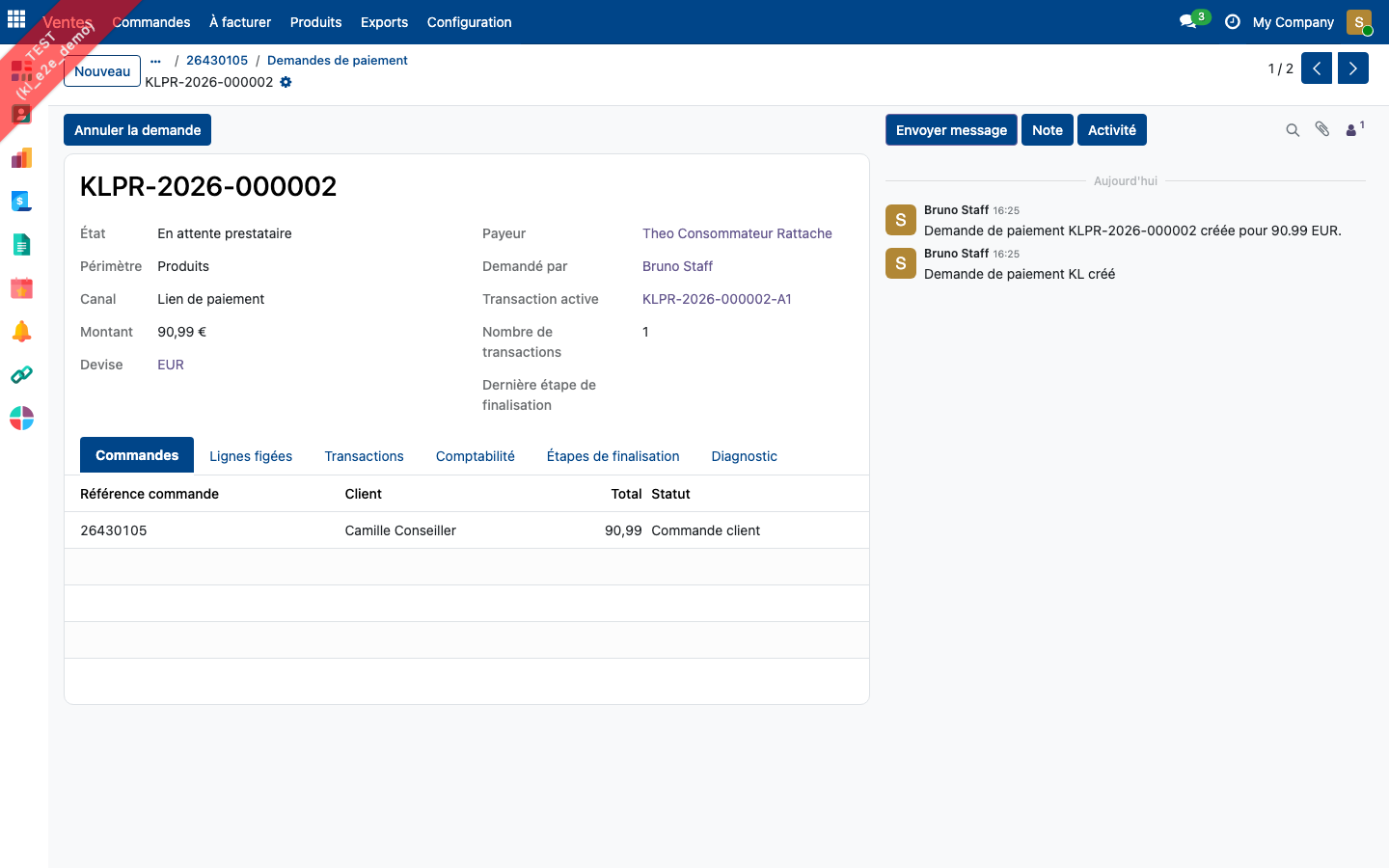 Fiche d'une demande de paiement en attente