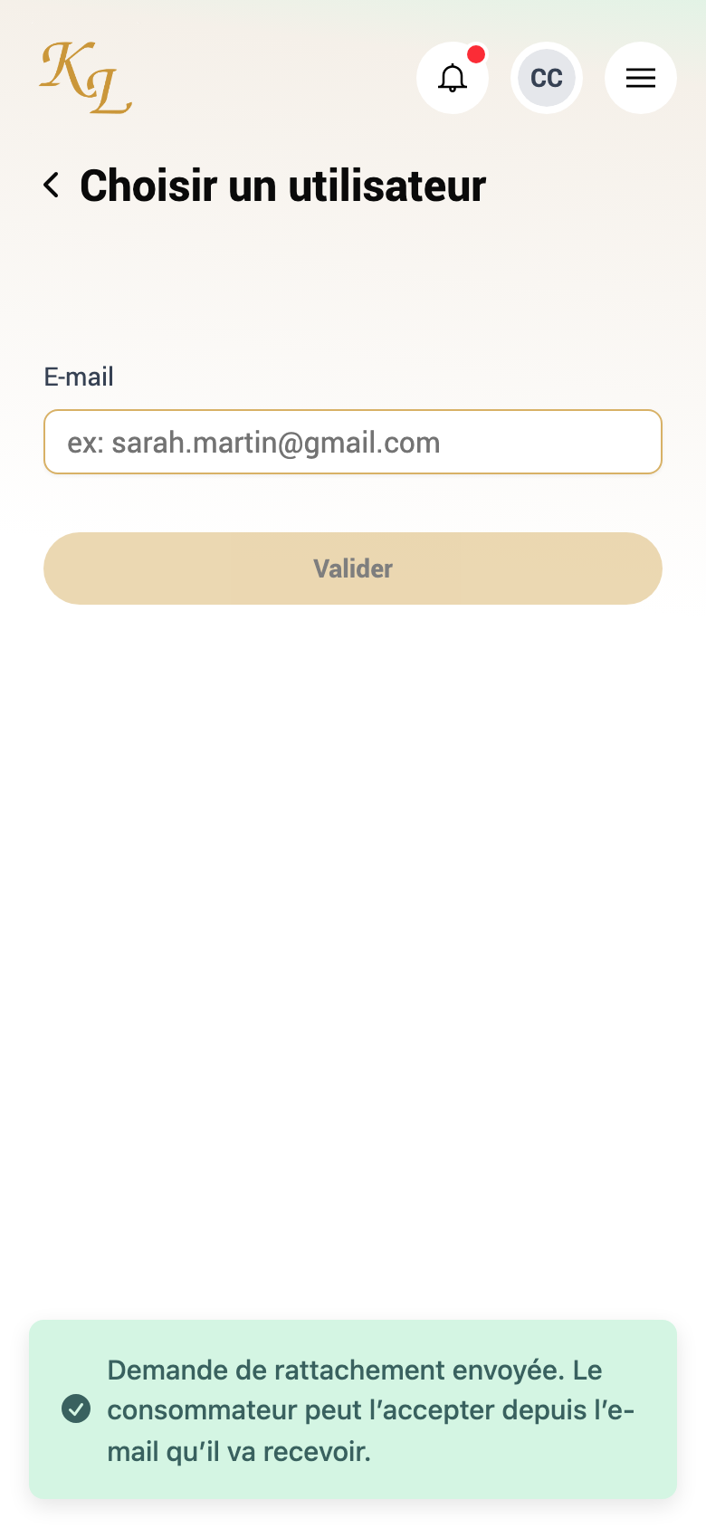 Demande de rattachement envoyée