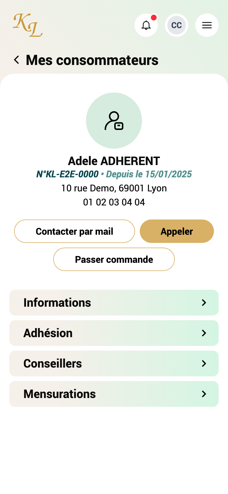 Fiche d'un consommateur