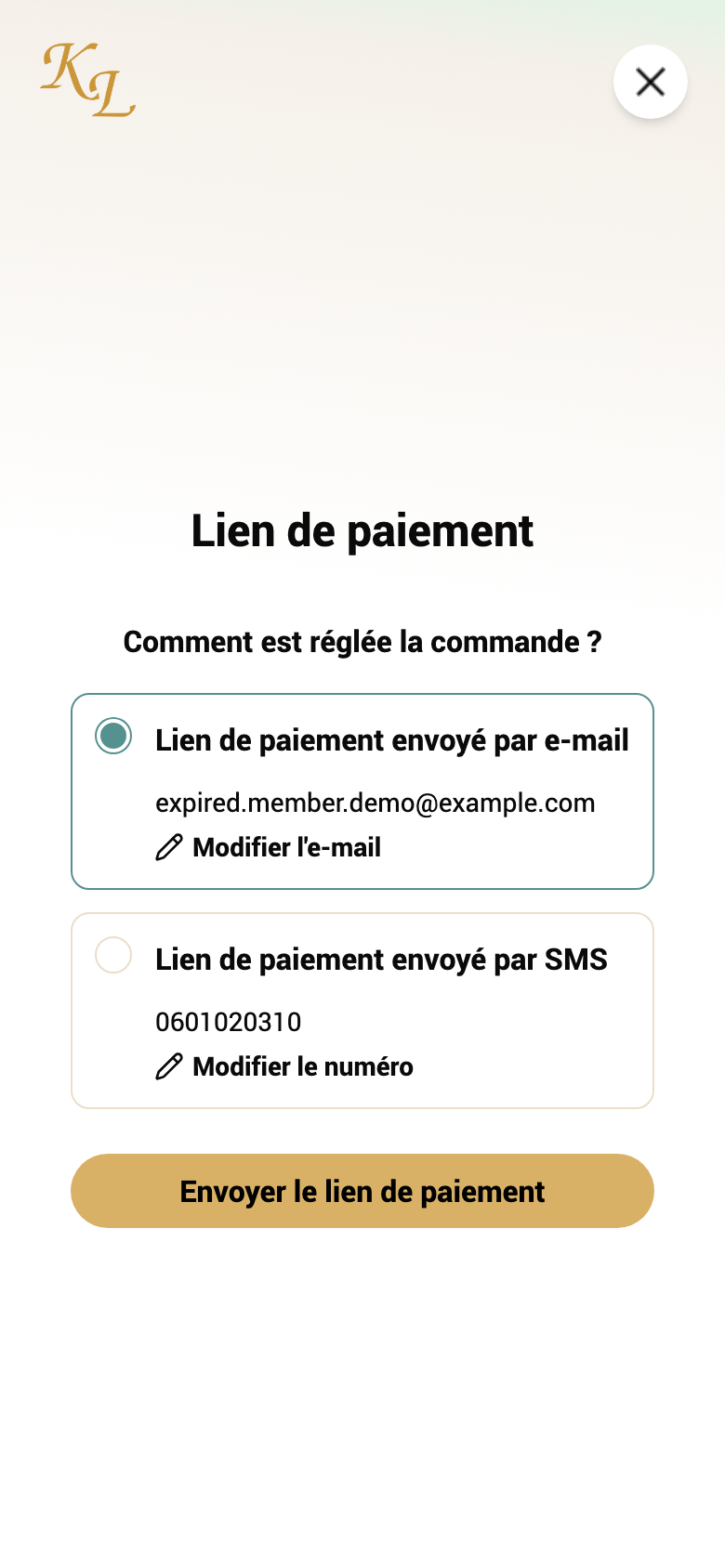 Lien de paiement pour l'adhésion