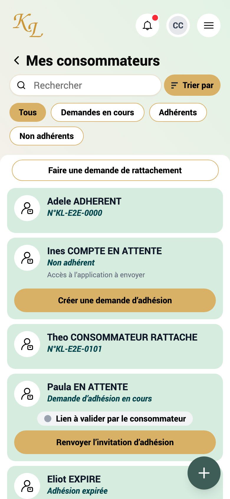 Liste des consommateurs